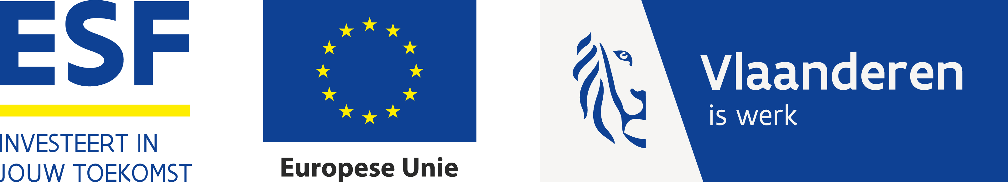 ESF - Investeert in jouw toekomst; Europese Unie; Vlaanderen is werk
